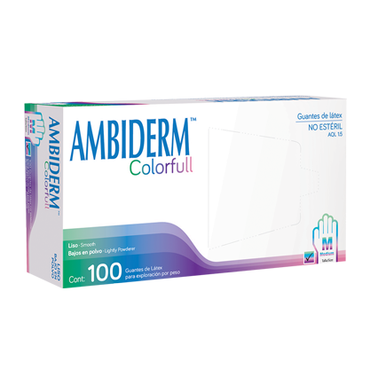 Guante de examen de látex, bajo en polvo, varios colores.