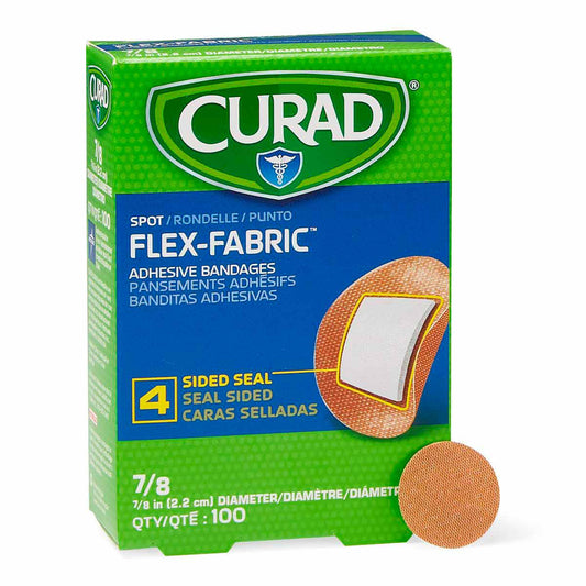 Venditas adhesivas CURAD Flex-Fabric, 7/8" de diámetro, caja con 100