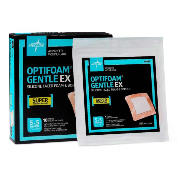 Apósito de espuma con bordes Optifoam Gentle EX, 5″ x 5″