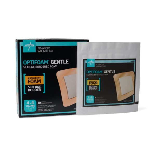 Apósito de espuma Optifoam borde adhesivo de silicona, 4″ x 4″