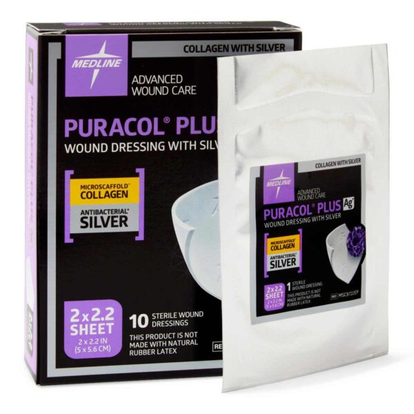 Puracol Plus AG+ Apósito de colágeno con plata, 2″ x 2.22